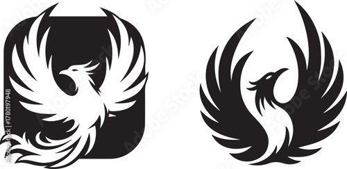 Stylized Phoenix Bird Vector Logo in Black and White
