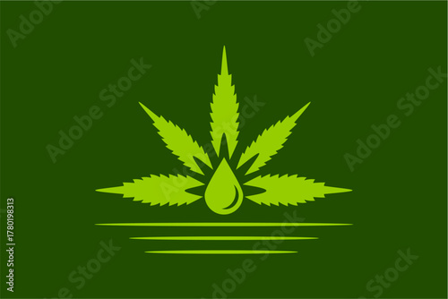 Stylized green cannabis leaf with a central oil drop icon.
