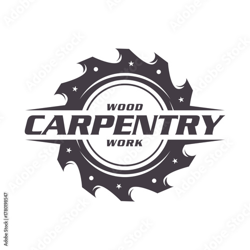 Wood Carpentry Work Logo with Saw Blade Design.
