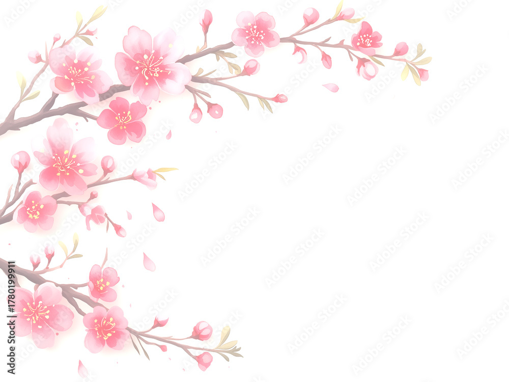 Fototapeta premium 白い背景に咲くピンクの梅の花