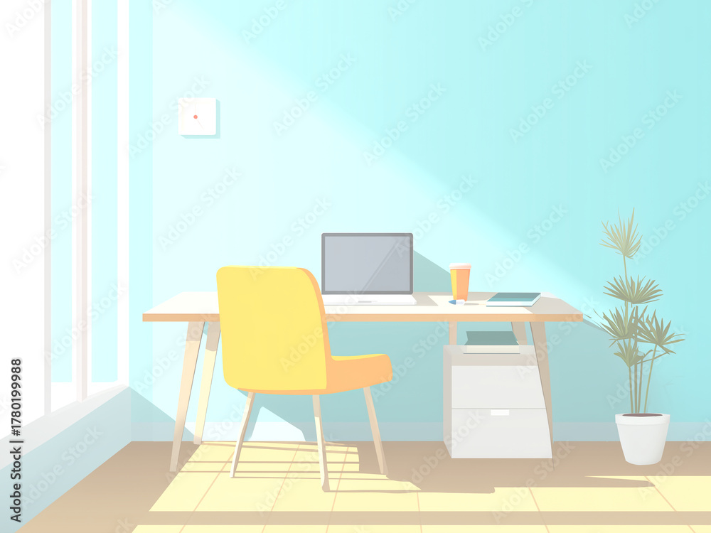 Fototapeta premium 日当たりの良い部屋のモダンなワークスペース