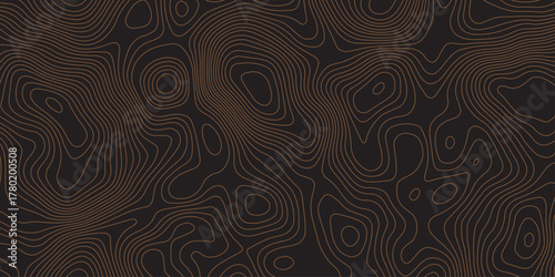 Abstract topographic contour line pattern in dark brown and black tones, modern wavy elevation map background design, minimalistic geometric texture suitable for wallpaper, print, or branding.