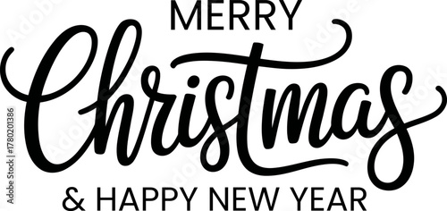 Merry Christmas and Happy New Year Text Vector Design 