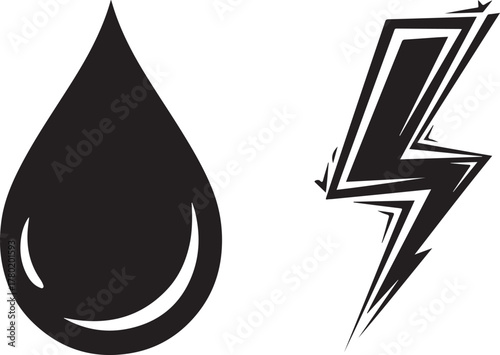 Monochromatic Water Drop and Dynamic Lightning Bolt Icons