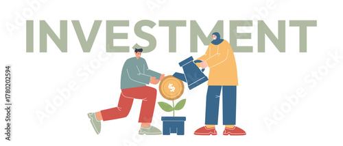 people watering plant growing coin while symbolizing financial investment savings nurturing growth over time wealth building long term financial planning