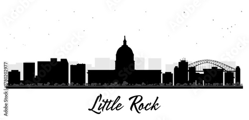 Little Rock Arkansas USA city skyline silhouette with black buildings isolated on white. Illustration. Little Rock cityscape with landmarks. Tourism concept with modern architecture.