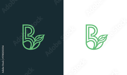 Minimalist Line Art Letter B Logo with Leaf Incorporations on Backgrounds