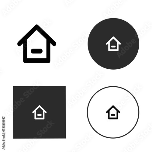 House minus icon set home with subtraction vector symbol real estate, mortgage, accommodation, rent, address concept thin line art design
