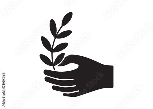 Olive branch in hand icon, Olive branch in hand solid vector