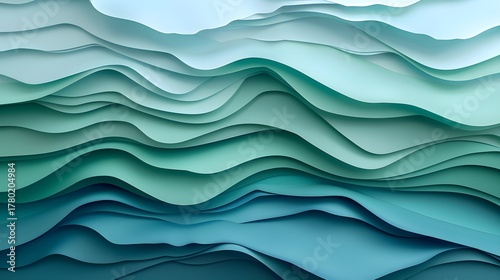 Layered Blue Waves in Paper-Cut Style – Abstract Nature Concept for Editorial Projects