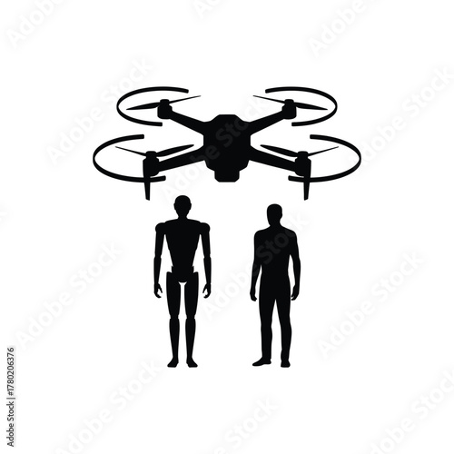 Drone hovering above two human silhouettes