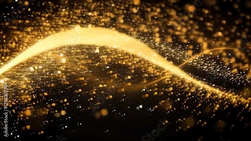 Golden Glittering Wave of Light on a Dark Background, Abstract Motion Graphics.