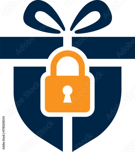 Gift Box Lock Logo Vector Secure Shopping Design Template