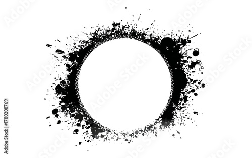 Black Ink Circle Splatter Grunge Abstract Background