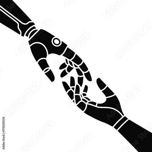 Robotic hand reaching for human hand in a symbolic gesture