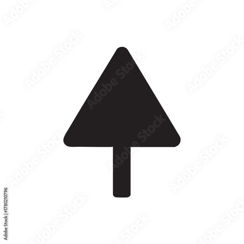 Simple black arrow pointing upwards isolated on a plain white background