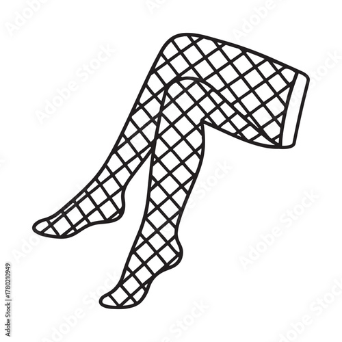 line art of woman's legs in fishnet stockings sitting cross-legged pose vector
