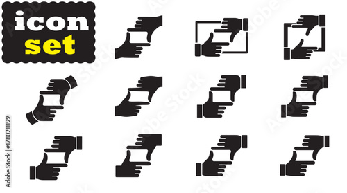Hands in photo frame gesture icon Set, Hands in photo frame gesture solid vector