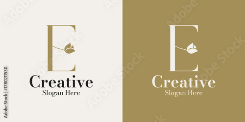 Elegant E letter logo design with beautiful natural flower bloom