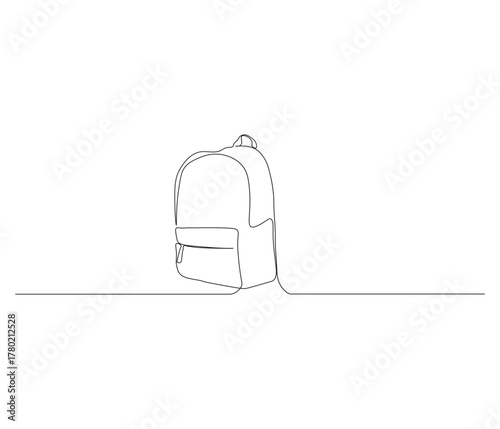 One continuous line drawing of ransel backpack. single line drawing of school backpack. back to school education concept. editable outline
