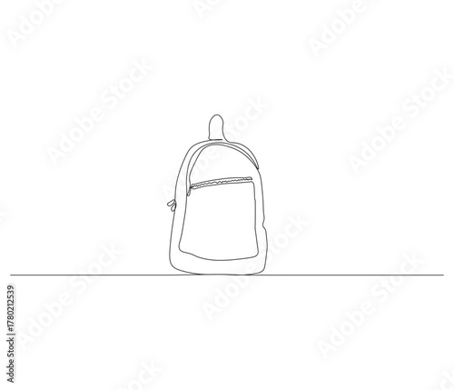 One continuous line drawing of ransel backpack. single line drawing of school backpack. back to school education concept. editable outline