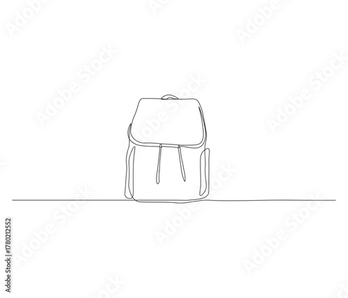 One continuous line drawing of ransel backpack. single line drawing of school backpack. back to school education concept. editable outline