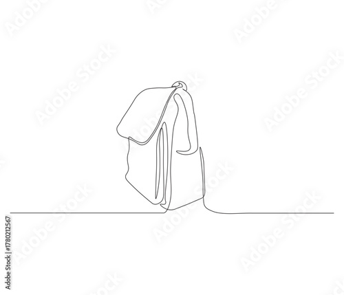 One continuous line drawing of ransel backpack. single line drawing of school backpack. back to school education concept. editable outline