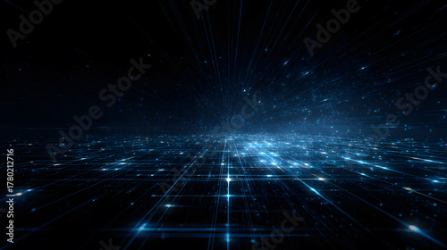 Glowing blue tech grid on a dark background, giving a high-tech digital interface feel.
