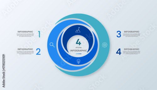 Infographic elements in the shape of a blue crescent moon