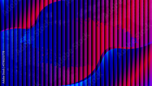 Abstract background showcases vibrant blue and red hues with a modern fluid design element