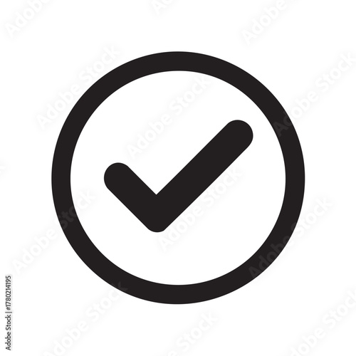 Simple black and white circular checkmark icon representing confirmation or approval