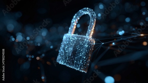Digital Padlock Security Concept with Abstract Network Connections and Bokeh Background