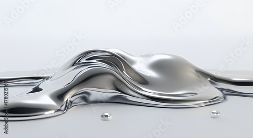 3D render of a liquid silver puddle isolated on a pure white background
