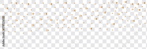 Falling shiny gold stars isolated on transparent background. Christmas golden sparkling festive confetti