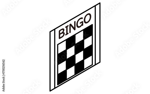 イベントアイコン、ビンゴカードのシンプルなシンプルなアイソメトリックイラスト、白黒