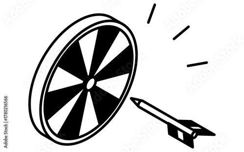 イベントアイコン、ルーレットダーツのシンプルなシンプルなアイソメトリックイラスト、白黒