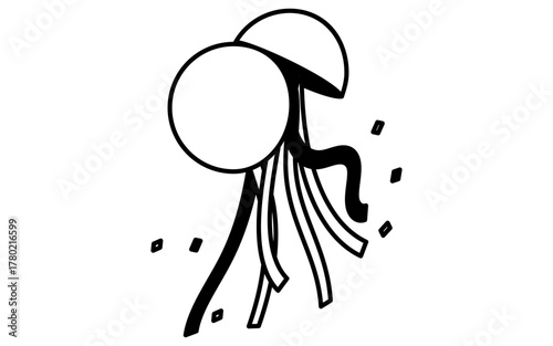 イベントアイコン、くす玉のシンプルなシンプルなアイソメトリックイラスト、白黒