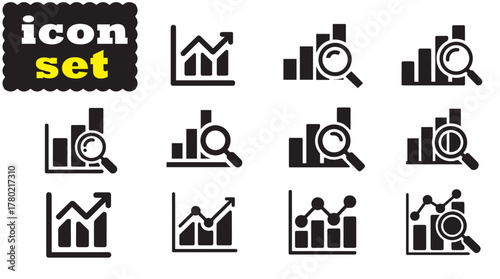 Analysis glyph icon Set, Analysis glyph solid vector