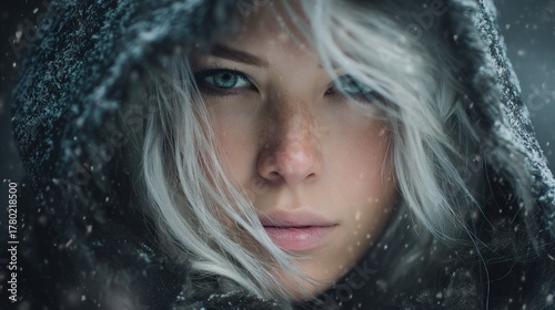 Closeup woman winter portrait