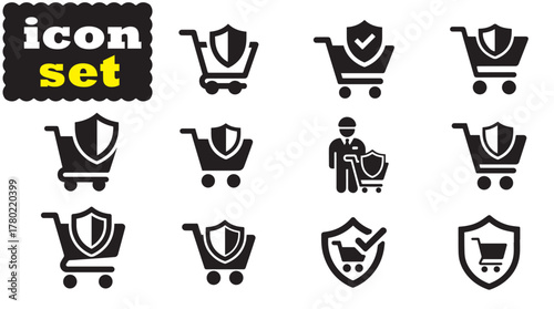 Shopping security icon Set, Shopping security solid vector