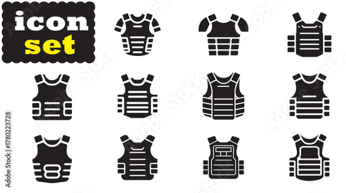 Body armor icon Set, Body armor solid vector