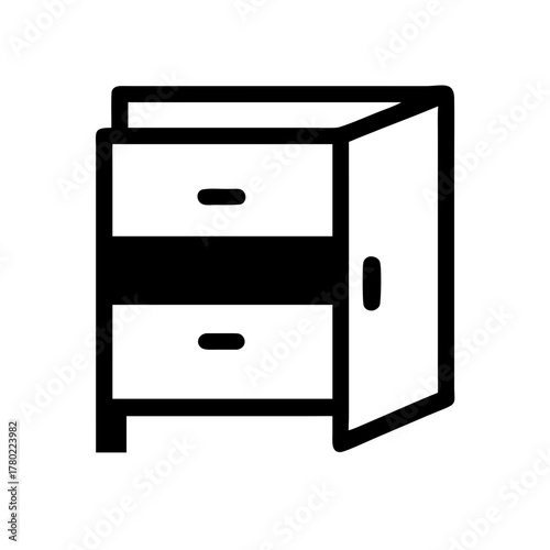 Side view of a cabinet with drawers