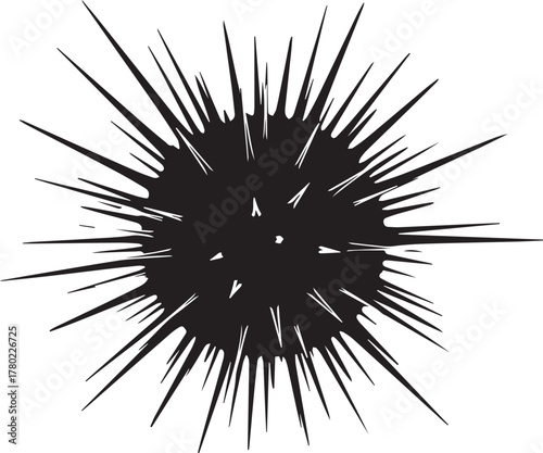 Black sea urchin silhouette with sharp spines spiky