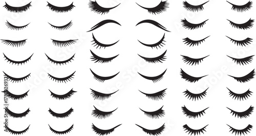 Collection Of Black Silhouettes Of Closed Eyelashes