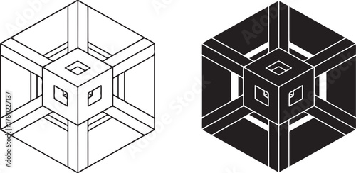 Isometric Wireframe and Solid Cube Structures geometric
