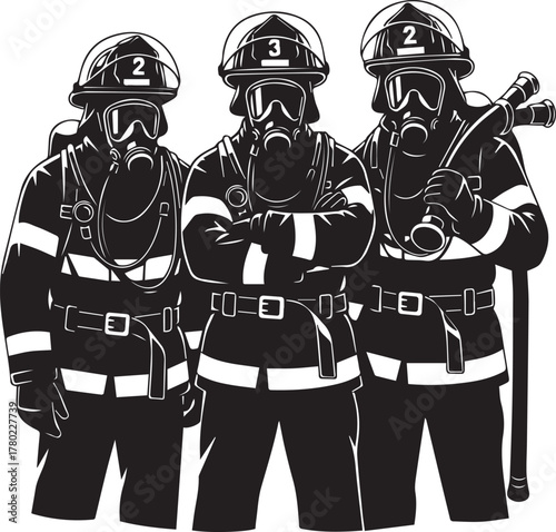 Three Firefighters in Protective Gear Standing Together