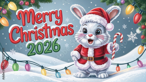  Merry Christmas 2026 – Rabbit Santa’s Festive Greeting, fluffy.
