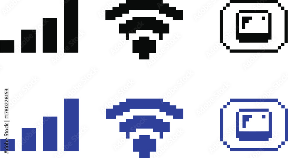 Fototapeta premium Wireless Network Signal Strength Icons Set Pixelated Communication Technology