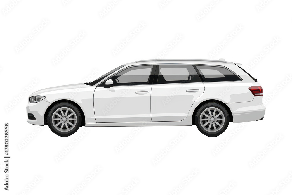 Fototapeta premium A white station wagon car, viewed from the side, isolated on transparent background