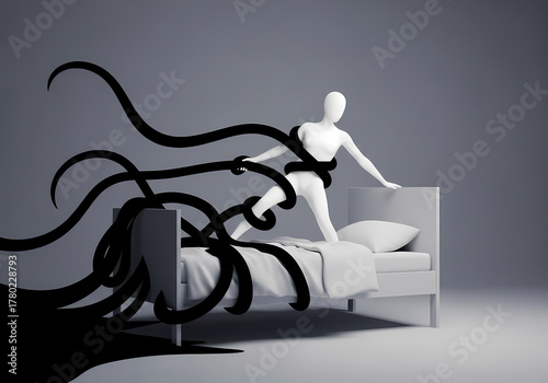 Abstract concept of nightmare and mental health illustrated in 3D